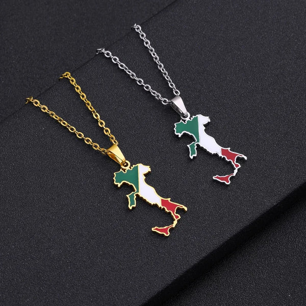 Italian map pendant stainless steel necklace famous ethnic style female niche design sense of light luxury geometric drip oil je