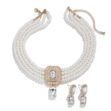 DIEZI ElegantFashion  Imitation Pearl Crystal Rhinestone Choker Necklace Stud Earrings Vintage Jewelry Sets Party Gift Jewelry