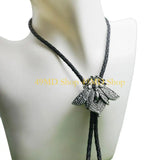 49MD Mens Gothic Western Bolo Tie Cowboy Necktie Metal Skull Moths Pedant Necklace