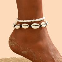 2PCS Bohemia Natural Shell Anklets For Women Small Resin Beads Summer Beach Shell Barefoot Ankle Bracelet Leg Chain Foot Jewelry