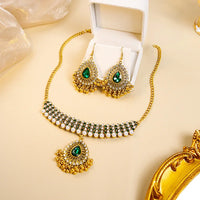 Luxury Retro Crystal Bridal Jewelry Sets for Women Ethnic Indian Gold Plated Wedding Necklace Earrings Sets Valentine's Day Gift