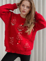 Christmas Sweater Women 2024 Korean Style O Neck Casual Loose Jumper Women Chic O Neck Peark Bow New Year Sweater Knitwear