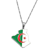 Anniyo Algeria Map Flag Charm Pendant Necklaces Jewelry for Women Girls Men  #269721