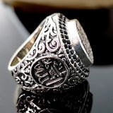 Huitan Hyperbole Big Rings for Men/Women Anti Silver Color Punk Male Rings Carved Pattern Black Stone Daily Wear Gothic Jewelry
