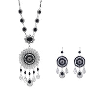Gypsy India Ethnic Style Water Drop Pendant Geometric Crystal Necklace Earrings For Women Retro Silver Plated Bohemian Jewelry