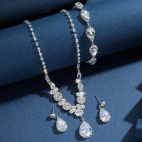 4PC women's fashionable rhinestone water droplet necklace earrings bracelet jewelry set wedding banquet party holiday gift