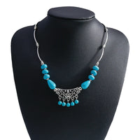 Ethnic Antique Silver Color Moon Choker Necklaces for Women Boho Turquoise Necklace Girls Party Jewelry Gifts