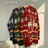 Red Green Blue Elk Print Christmas Sweaters for men\women 2024 New Winter Fashion Knitting Jumper Autumn Long Sleeve Pullovers