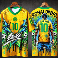 Brazil Football 2025 New Ronaldinho Football Jersey Tshirt Graffiti Street Hip Hop Clothing Men's Summer Football Jersey