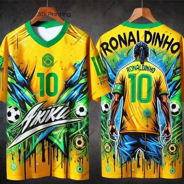 Brazil Football 2025 New Ronaldinho Football Jersey Tshirt Graffiti Street Hip Hop Clothing Men's Summer Football Jersey
