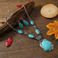 A necklace+a pair of earrings women's jewelry set, creative, fashionable, simple, retro turquoise women's set, suitable for dail