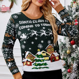 2025 Winter Christmas Women's Knitted Sweater All Over Print Female Knitwear Full Sleeve O Neck Warm Soft Jumper Xmas Look Wear