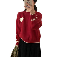 Xingqing Christmas y2k Sweaters Women Clothes Heart Print Round Neck Long Sleeve Knitted Pullover Tops 2000s Aesthetic Clothing