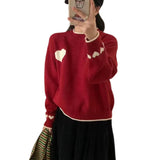 Xingqing Christmas y2k Sweaters Women Clothes Heart Print Round Neck Long Sleeve Knitted Pullover Tops 2000s Aesthetic Clothing