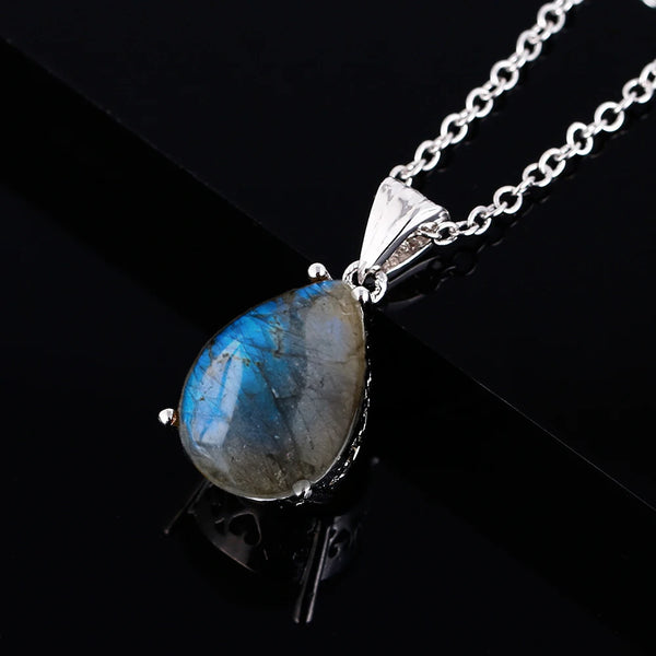 Pear Shape 10*14MM Natural Labradorite Pendant 925 Silver Pendant Necklace Gift Anniversary Party Vintage Jewelry