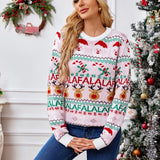 Xmas Look 2025 New Winter Pink Print Cute Soft Christmas Knitwear Long Sleeve O Neck Casual Loose Jumpers Jacquard Pullover Tops