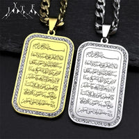 Islam Religious Muslim Rhinestones Pendant Necklace for Women Men Stainless Steel Gold Color Arabic Quran Medal Chain Jewelry