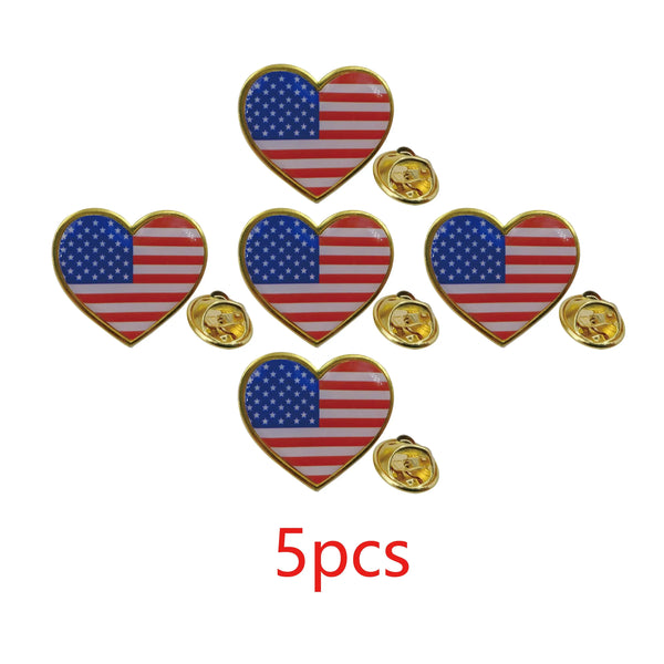 Heart Shaped American Flag Lapel Pin - Enamel Patriotic Badge for Suit Blazer - USA Flag Pins Bulk