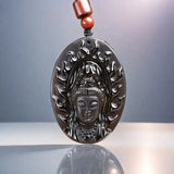 Natural Genuine Obsidian Pendant Zodiac Natal Buddha Guardian God Dainichi Rulai Pendant Jewelry Gift for Men and Women