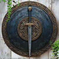 1 Piece 2D Sword Pattern Wooden Disc Sign Design 8 inch Suitable for Home Cafe Bar Garden Decoration Wall Plaque Indoor
