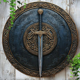 1 Piece 2D Sword Pattern Wooden Disc Sign Design 8 inch Suitable for Home Cafe Bar Garden Decoration Wall Plaque Indoor