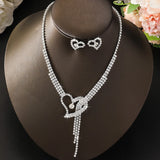 3PC women's fashionable rhinestone peach heart necklace earrings jewelry set, suitable for weddings, parties, and holiday gifts