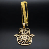Hamsa Hand Muslims Judaism Hollow Necklace for Women Hand of Fatima Lotus Flower Stainless Steel Necklaces Jewelry Gift N8083S04