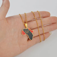 Anniyo African American Map Flag Pendant Necklaces for Women Men Stainless Steel Jewelry @366721