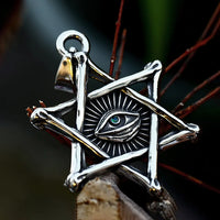 Fashion Vintage 316L Stainless Steel All Seeing Eyes Pendant With Red/Green Stone Hexagram Necklace Egyptian Style Male Jewelry