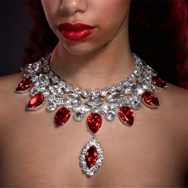 Luxury Sparkling Crystal Fashion Multi layered Pendant Women's Necklace Colorful Gemstone Necklace Bridal Wedding Accessories