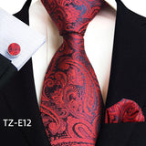 Royal Striped Paisley Ties For Men Luxury 8cm Necktie Pocket Square Cufflinks Gift Set Jacquard Weave Tie Suit Accessories