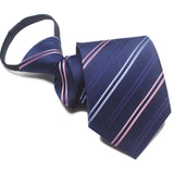 Zipper Ties For Men Women Striped Mens Tie For Business Wedding Skinny Neck Tie Casual Slim Blue deep Light navy blue Necktie