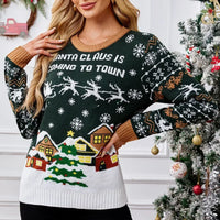 2025 Winter Christmas Women's Knitted Sweater All Over Print Female Knitwear Full Sleeve O Neck Warm Soft Jumper Xmas Look Wear