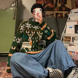 Christmas Reindeer Pullover Sweater Long Sleeve Red Loose Lazy Knitwear Horean Casual O Neck Hiphop Bf Couple Harajuku Y2K Top