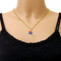 2024 New fashion stainless steel Armenian map flag necklace women's all-matching metal sweater chain niche accessories