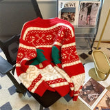 New Autumn and Winter Christmas Red Sweater Loose Lazy Style Thickened Knitted Bottoming Shirt Top