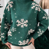 Christmas 2025 Women's Knitted Sweater Snowflake Warm Thicken Jacquard Jumper Oversized Knitwear Full Sleeve Pullovers Xmas Look