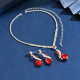 Ladies' fashionable peach heart design necklace earrings jewelry set suitable for daily wear and holiday gifts