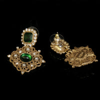 French vintage multi-layer pearl necklace set with diamonds delicate and elegant green silver stud earrings