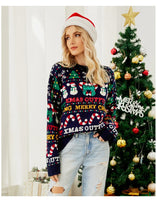 Fairyshely 2025 Winter Christmas Loose Knitted Sweater Women Casual Print Pullover Autumn Lady Casual O Neck Long Sleeve Jumper