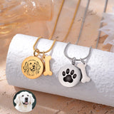 Personalized Round Paw Print Urn Necklace for Ashes Custom  Stainless Steel Cremation Jewelry with Dog Bone Memorial Pendant