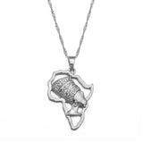 Anniyo Africa Map and Queen Head Pendant Necklace Women Traditional Cultural Ornaments Holiday Wedding Party Items @@128316