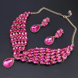 New Green Crystal Statement Necklace Earrings Set Gold Color Jewelry Sets Indian Bridal Wedding Costume Jewellery