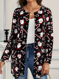 Women's Long - Sleeve Open - Front Christmas Cardigan, Santa & Snowflake Prints, Ideal for Holiday Parties & Family Gatherings