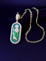1 Piece 14K Gold Plated Green St. Jude San Juads Pendant Women's Necklace Religious Jewelry