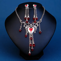 Halloween Bloody Rhinestone Necklace Set Earrings Heart Damage Bleeding Broken Women Jewelry and Accessories