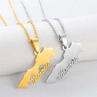 Anniyo Morocco Map Pendant Necklaces Ethnic Jewelry Stainless Steel Le Royaume du Maroc #313521