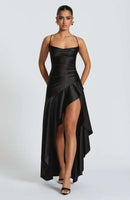 Sexy Satin Club Evening Party Dresses 2025 Summer Women Clothing Elegant Ruffle Irregular Backless Bandage Long Maxi Dress