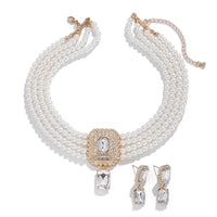 1Set Luxury Multilayer Imitation Pearl Necklace Earrings For Women Girls Temperament Jewelry Bridal Rhinestone Wedding Jewelry