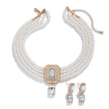 1Set Luxury Multilayer Imitation Pearl Necklace Earrings For Women Girls Temperament Jewelry Bridal Rhinestone Wedding Jewelry